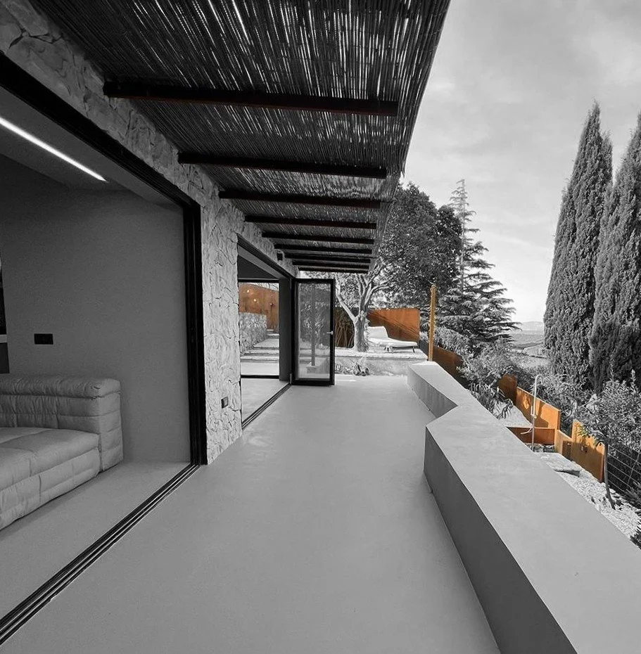 Corten steel pergola bamboo terrace lounge Adriatic Croatia