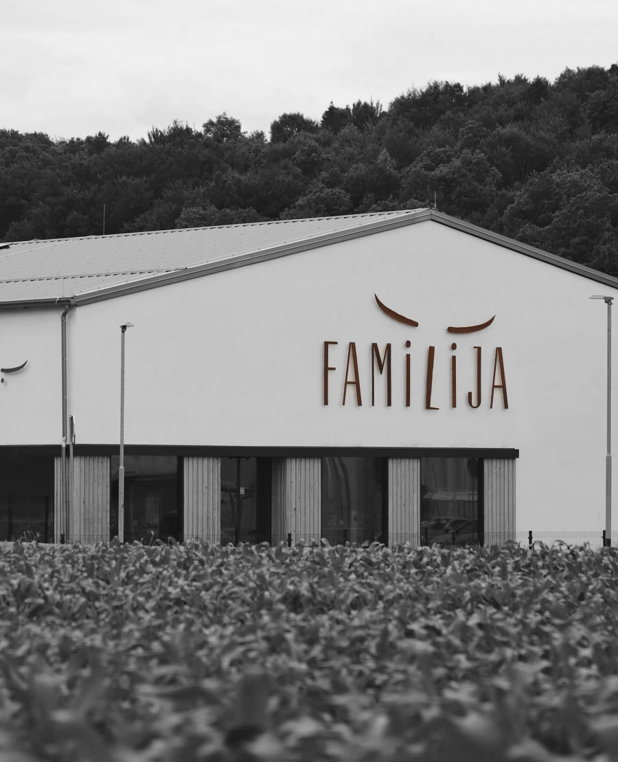 Corten steel signage facade Familija Slovenia