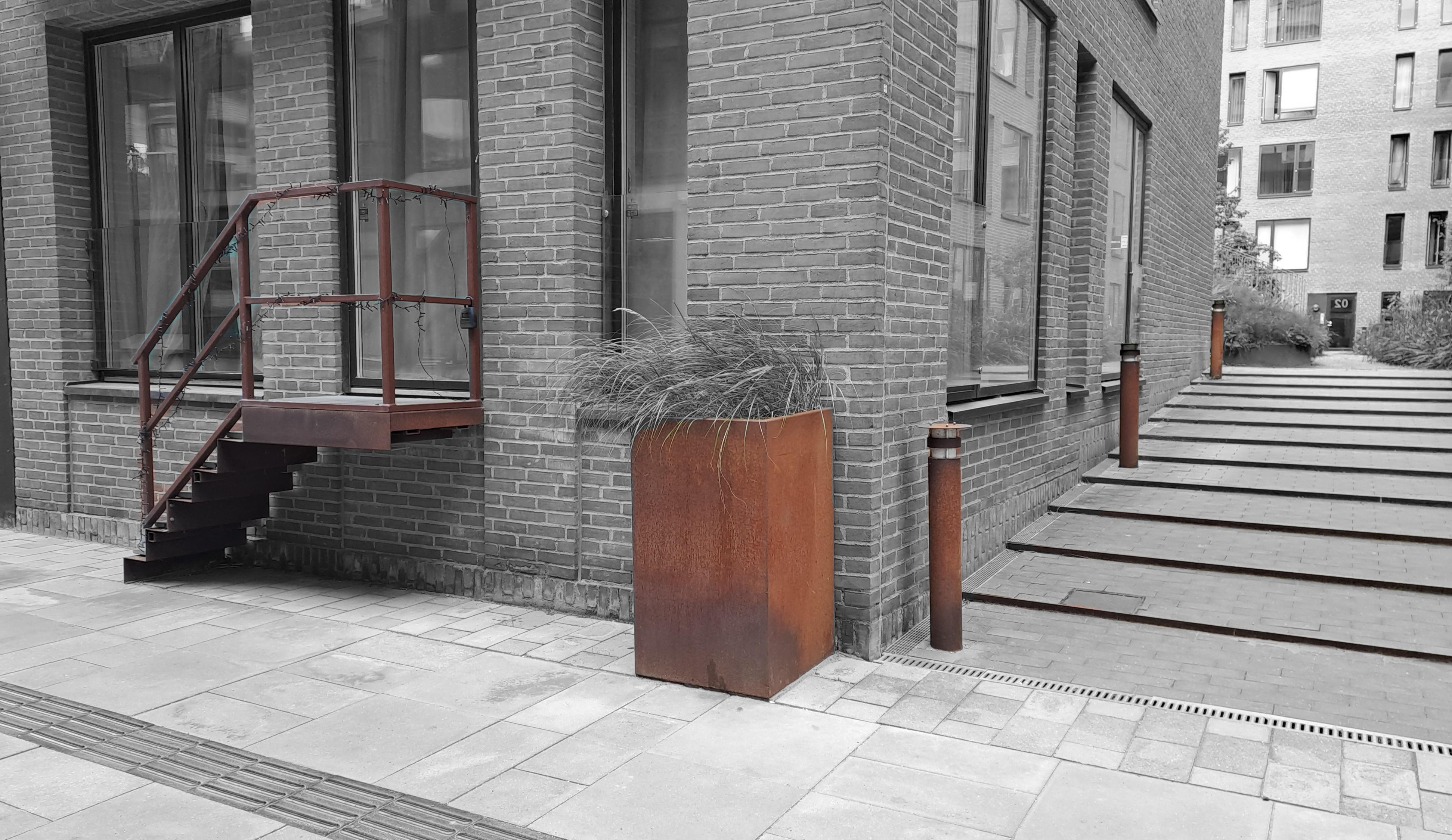 Corten steel stairs planter bollard urban Slovenia