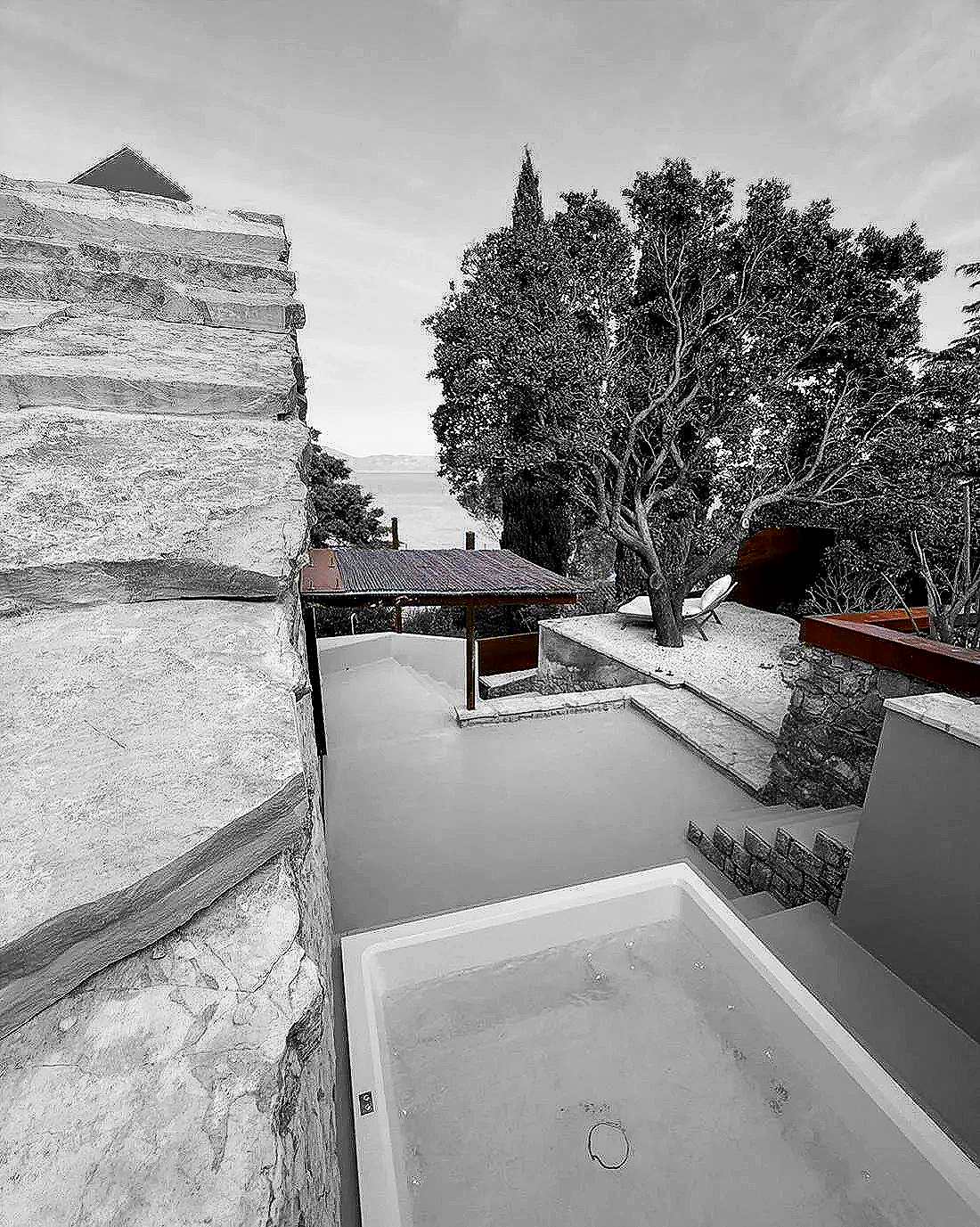 Stone terrace sea view corten steel — Adriatic Croatia